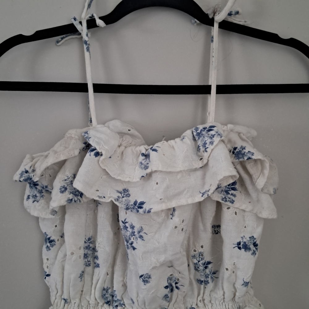 American Eagle AE Blue & White Floral Ruffle Women's Top - Picture 3 of 5